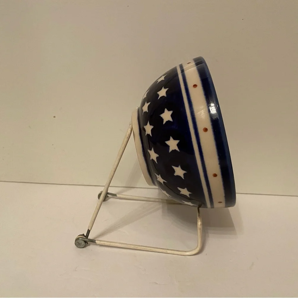 POLISH POTTERY BOWL BLUE WHITE STARS HANDMADE HOME DINING CEREAL FRUIT DINNER
